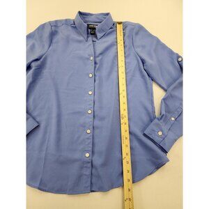Lands' End women size 12 top blue collared round button up Dress Career untuck